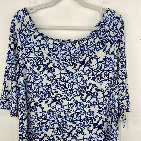 Chico’s TRAVELERS CLASSIC Off-The-Shoulder Top paisley Blue & White size L - Picture 9 of 16